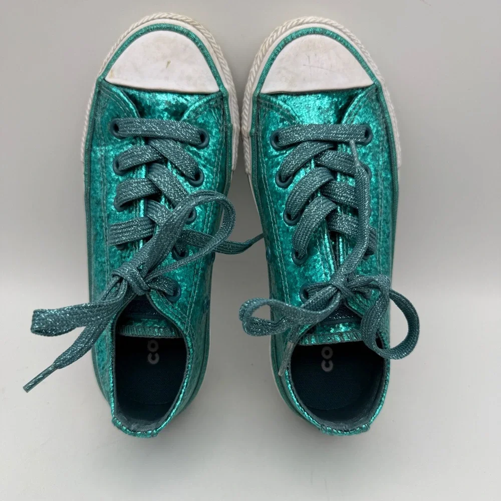 Converse Chuck Taylor Sneakers Kids Size 12 Teal Glitter Low Top 364814C